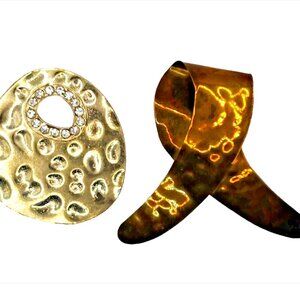 Vintage Hammered Bronze 'Ribbon' and Disk Artisanal Pendants